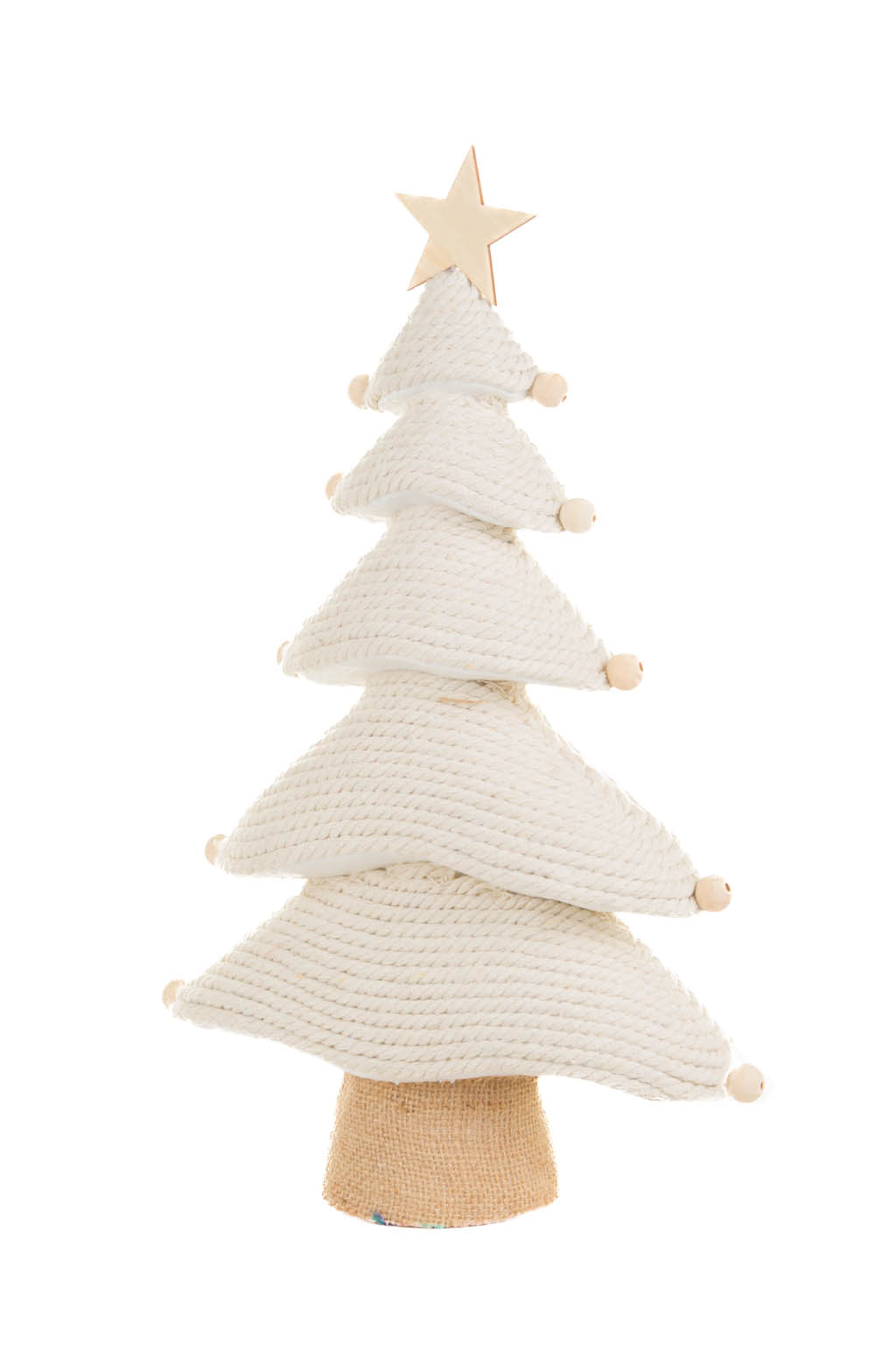Cream and Natural Topped with Wooden Star Basketweave 5 Tier Christmas Tree - Image 2
