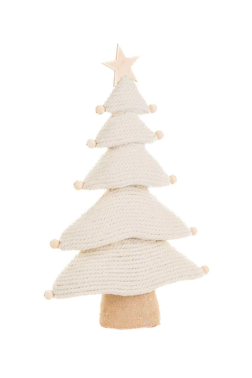 Cream and Natural Topped with Wooden Star Basketweave 5 Tier Christmas Tree - Image 4