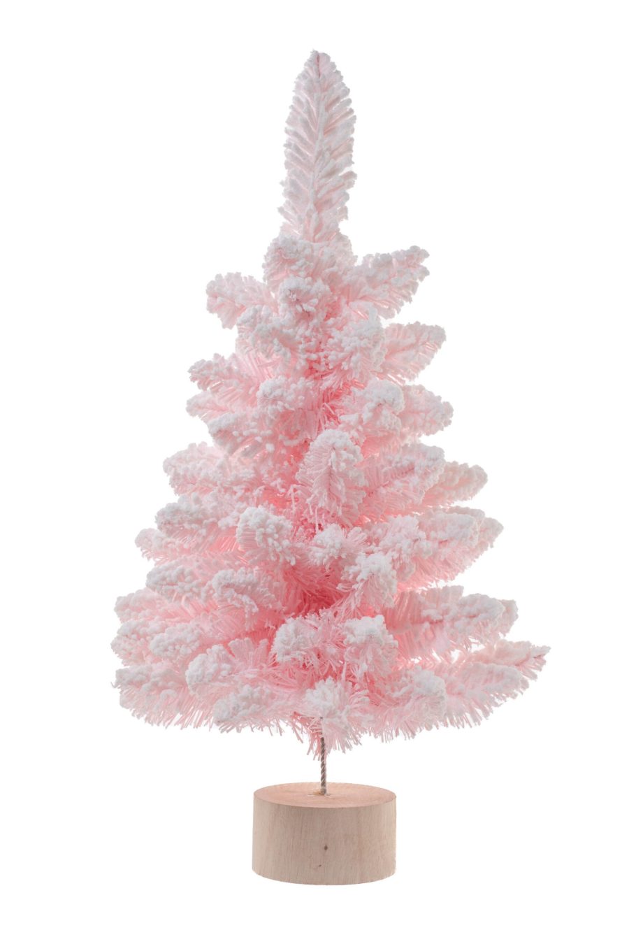 Pink/White PE Flocked Table Top Trees with Wooden Base