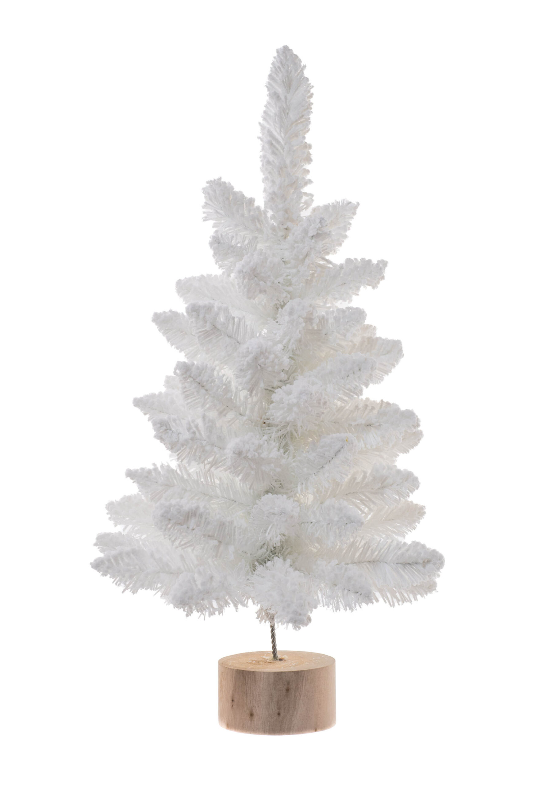 White PE Flocked Table Top Trees with Wooden Base