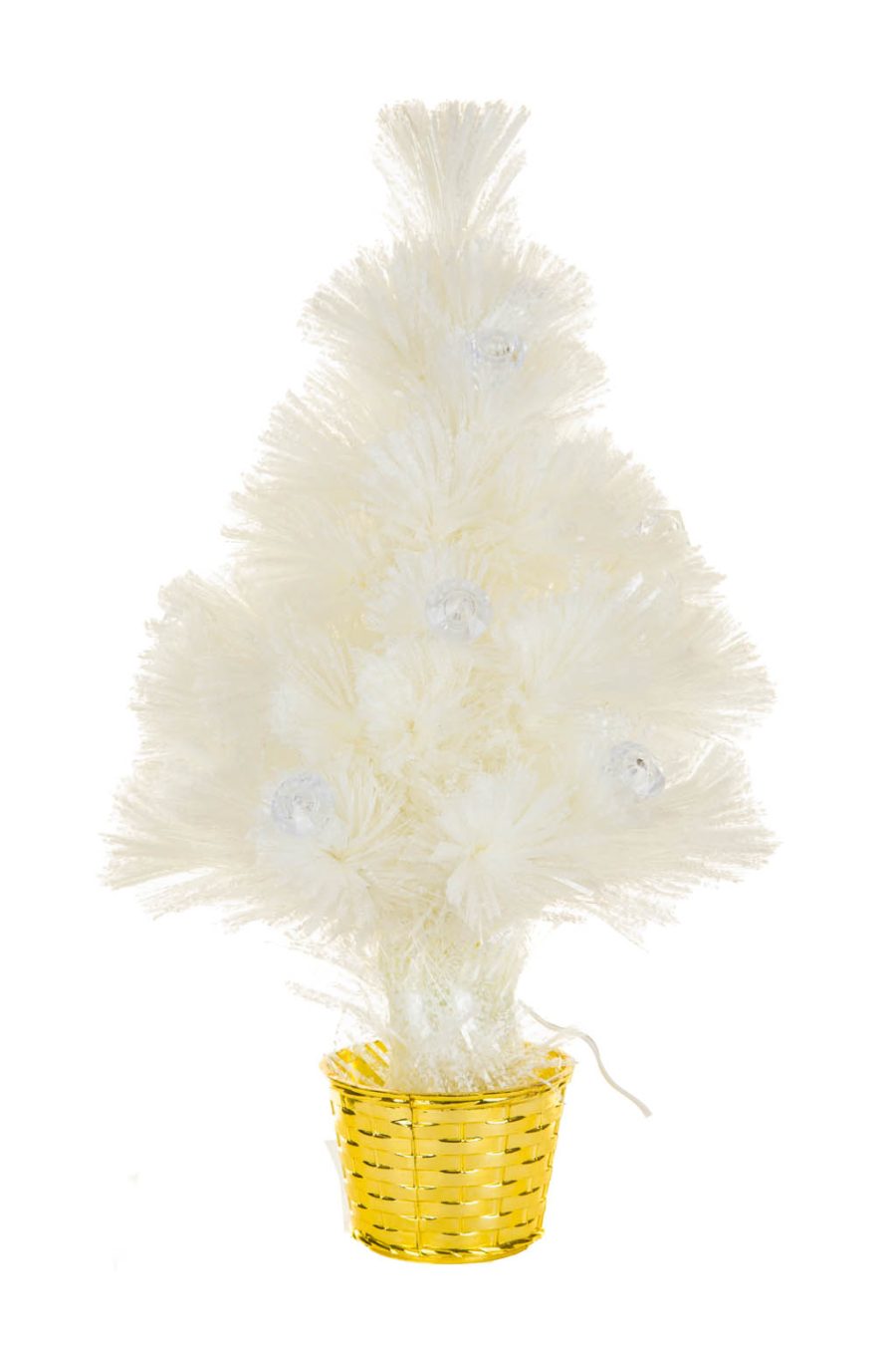 White Dotted Color Change LED Christmas Tree in a Gold Basket