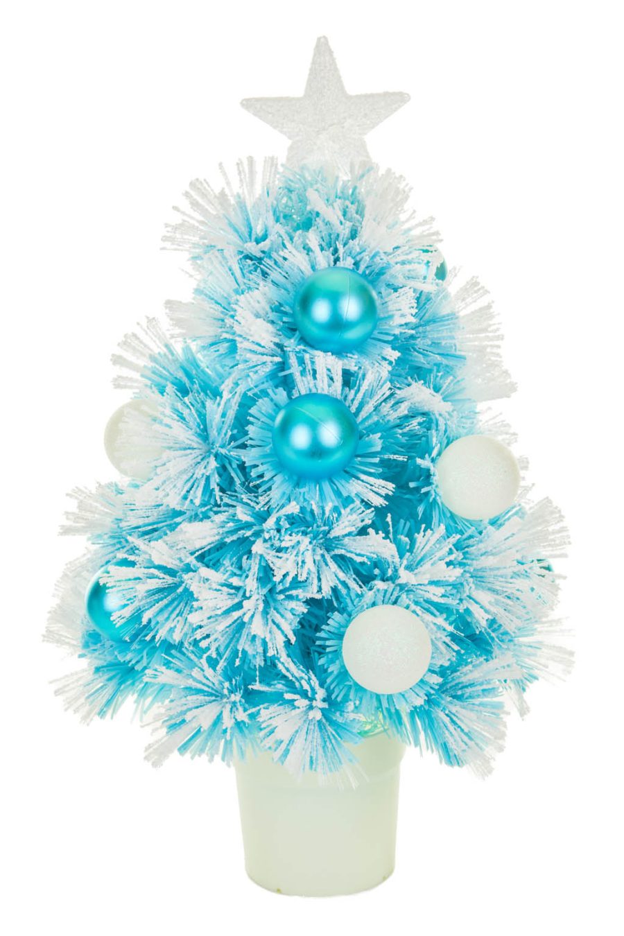 Frosty Blue and White Ornamented Warm White LED Christmas Tree