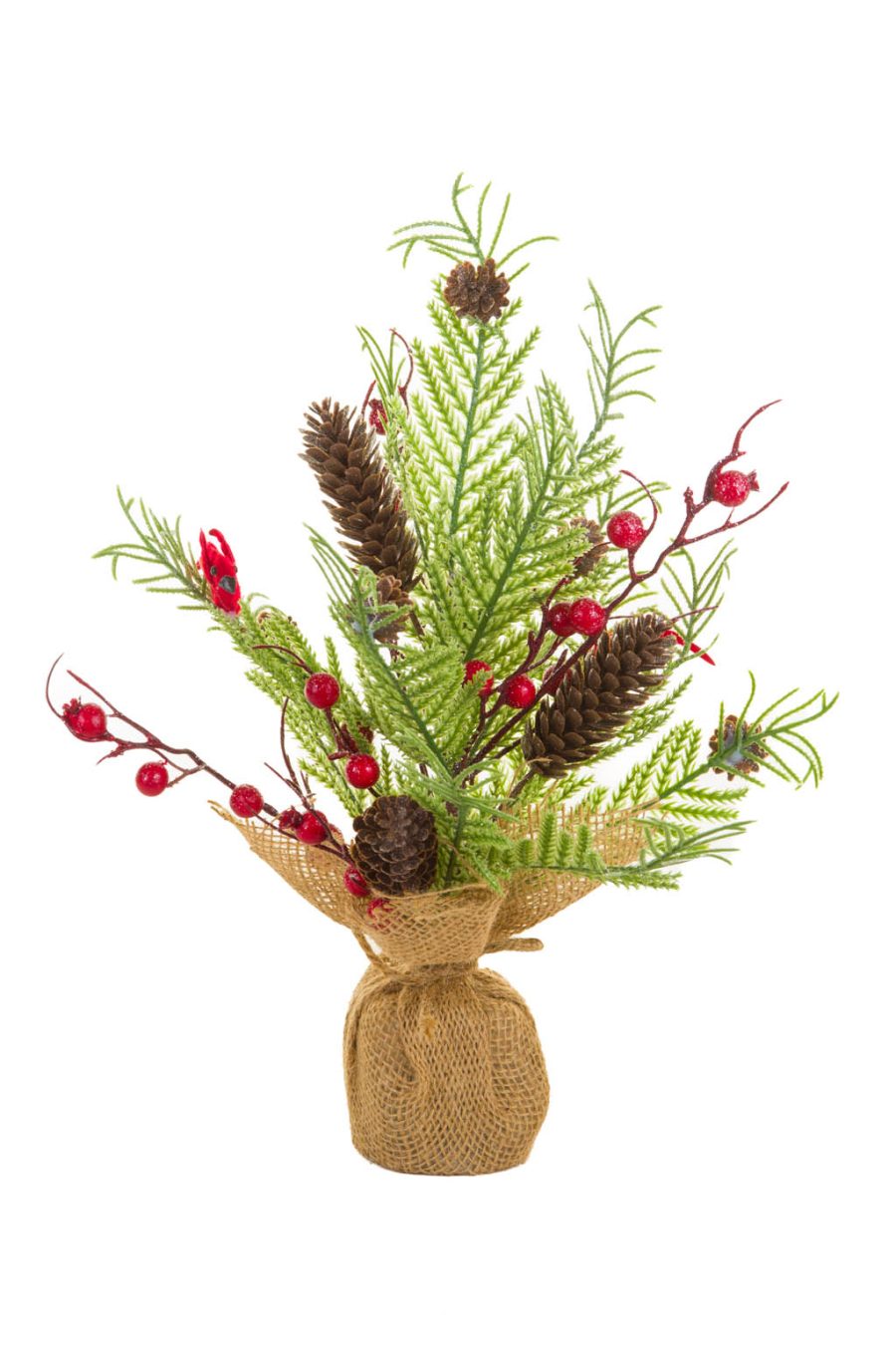 Glittery Green and Red Christmas Tree with Cardinals and Berries