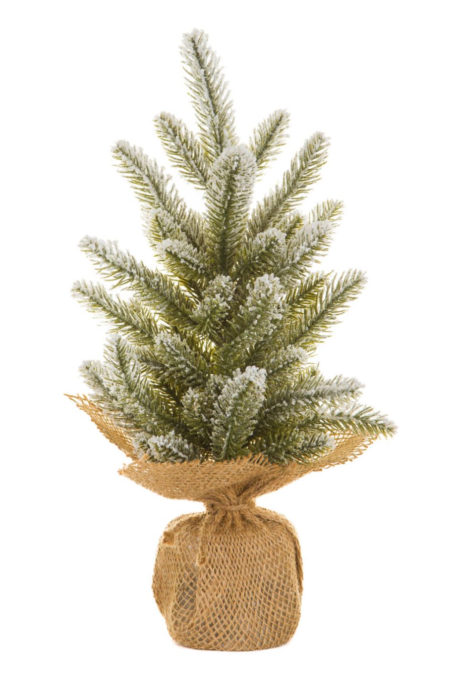 Frosted Green and White Christmas Tree with Burlap Wrapped Base
