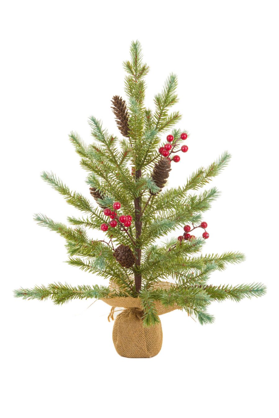 Glittery Green Christmas Tree with Berries and Pinecones