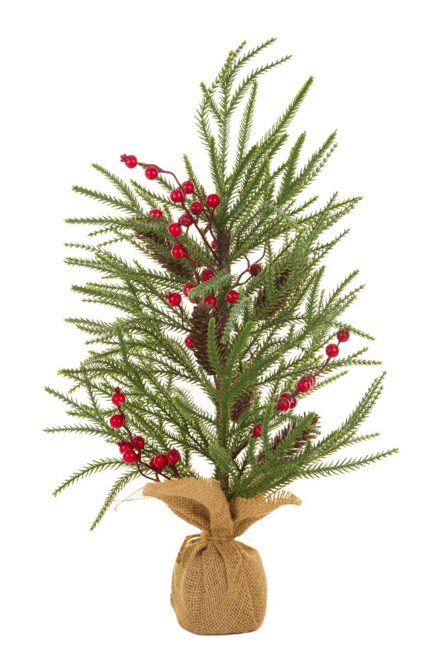 Glittery Green Christmas Tree with Berries and Pinecones