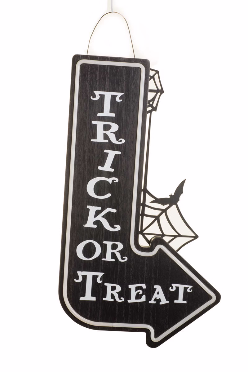 Hanging Black Trick Or Treat Arrow Illuminated Wall Sign