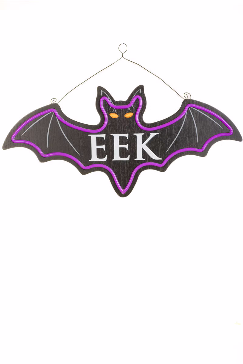 Hanging Black "Eek" Bat Illuminated Wall Sign