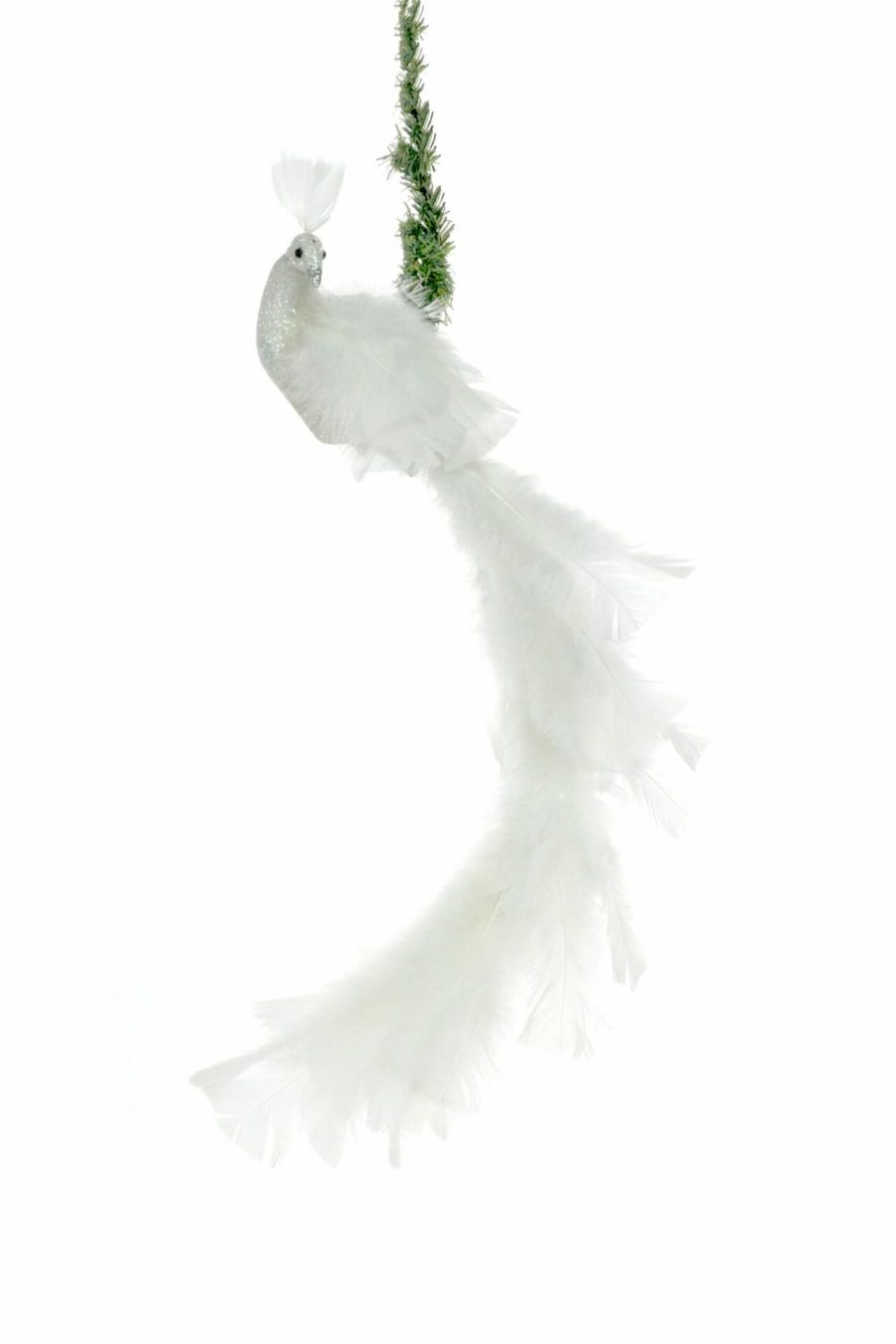 White Feathered Peacock Clip Ornament
