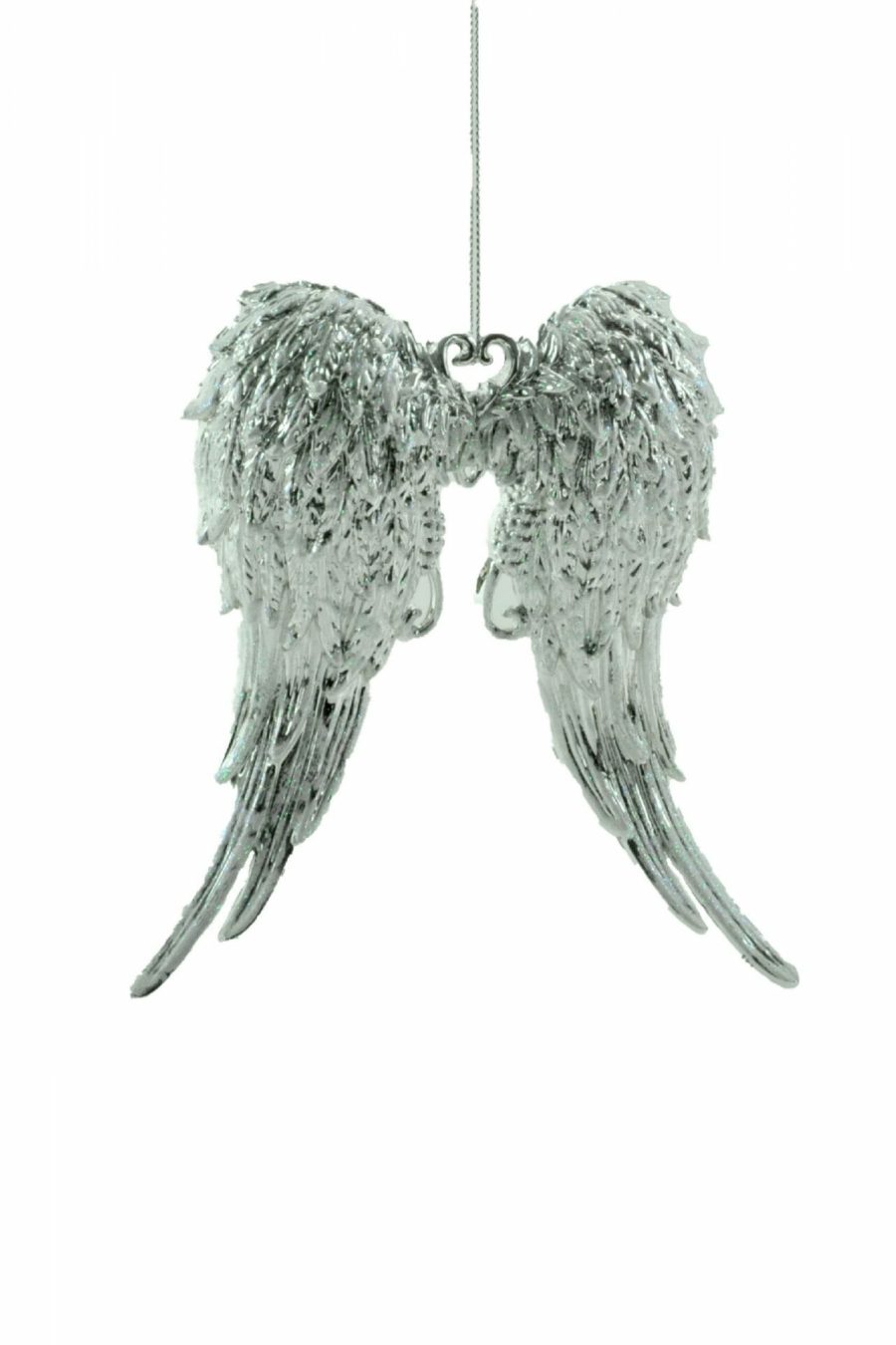 Silver Snow-Covered Angel Wings Ornament