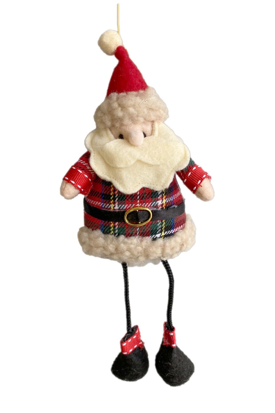 Tartan Plaid Fabric Hanging Santa Ornament