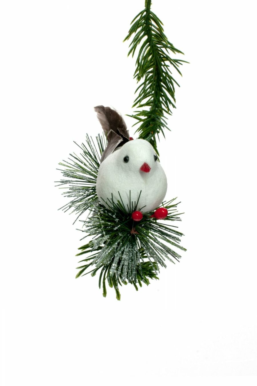 White Bird on Branch Ornament