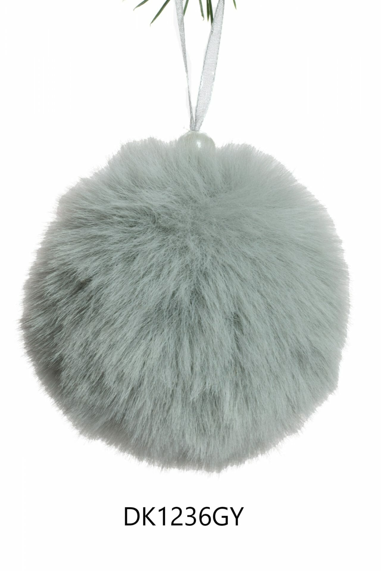 Grey Hanging Fuzzy Ball Pom Pom Ornament