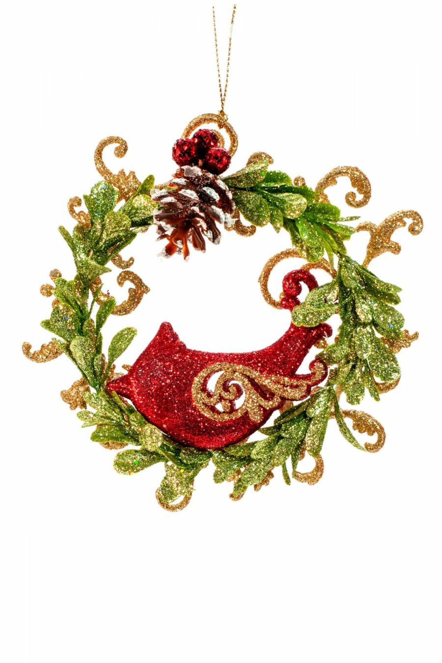 Green Hanging Glittered Wreath Ornament