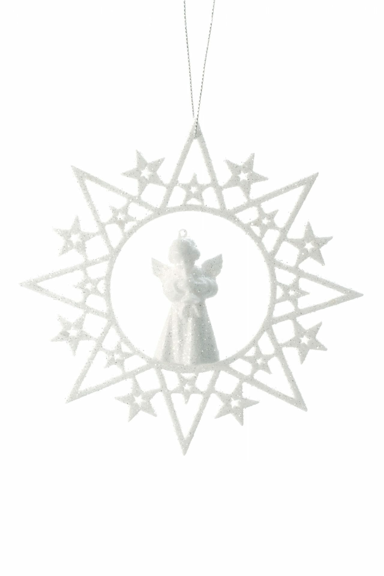 White Hanging Glittered Star Wreath Ornament