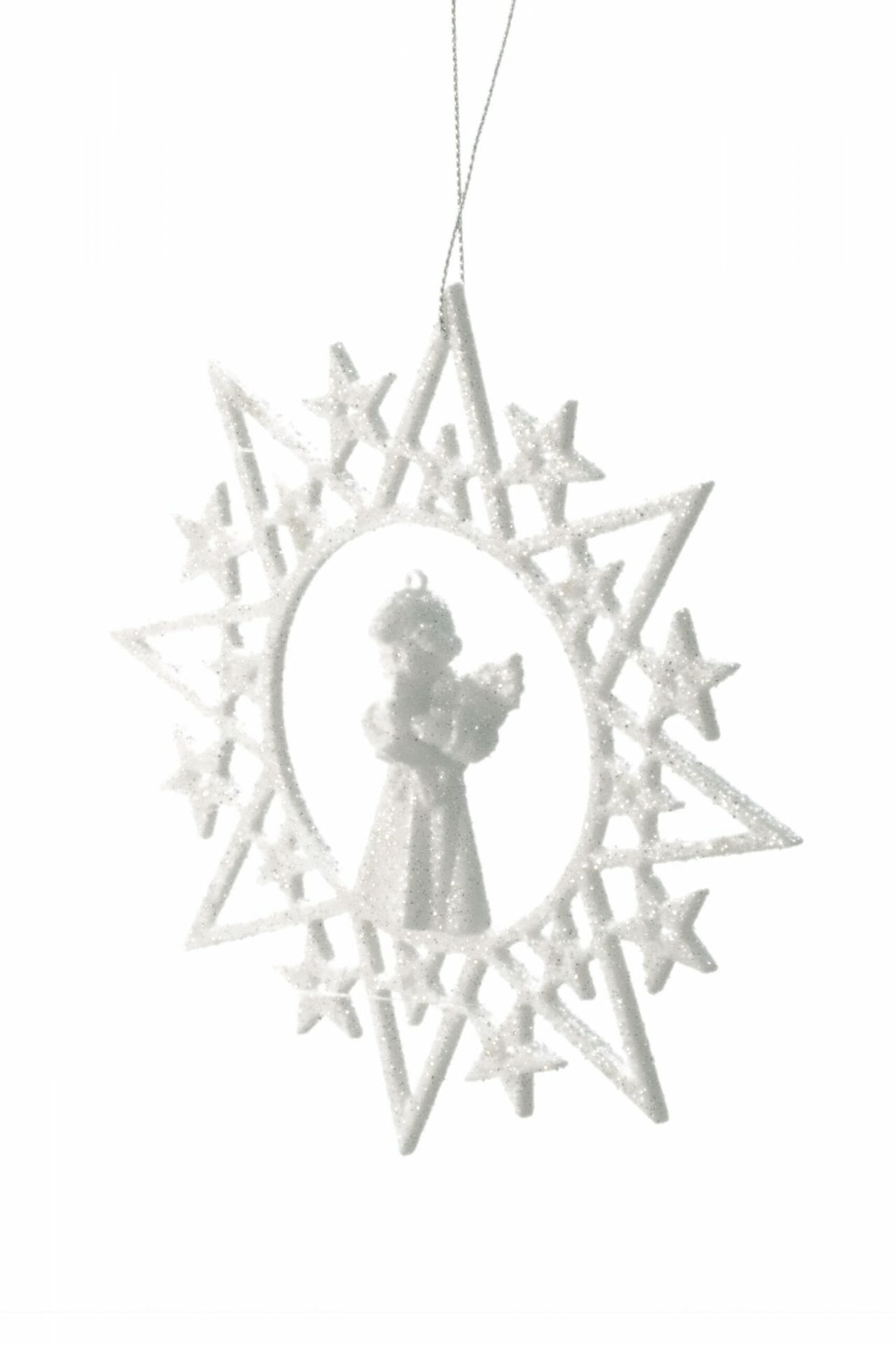 White Hanging Glittered Star Wreath Ornament - Image 2