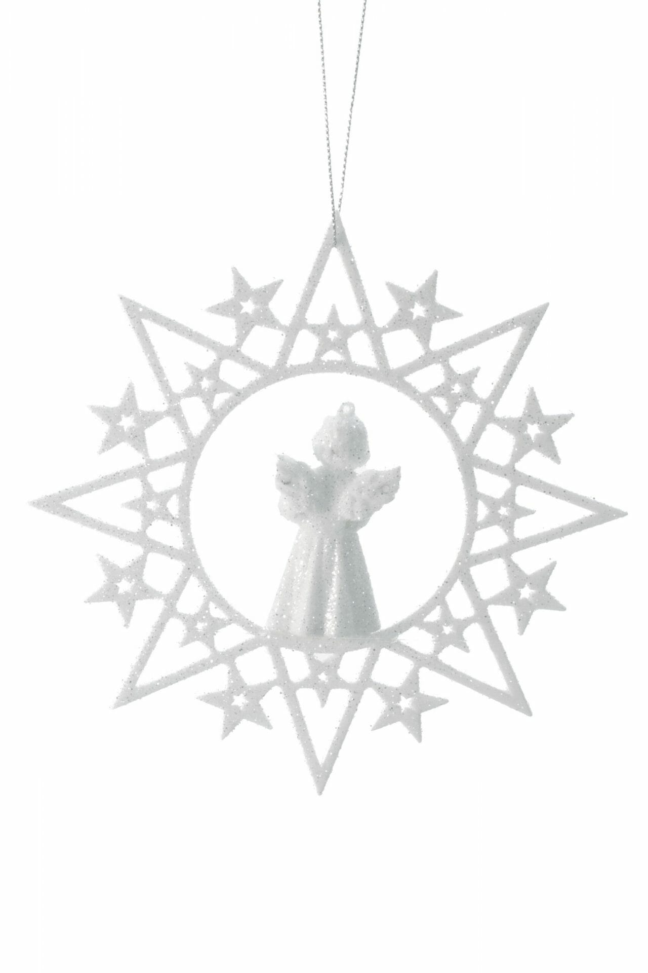 White Hanging Glittered Star Wreath Ornament - Image 3