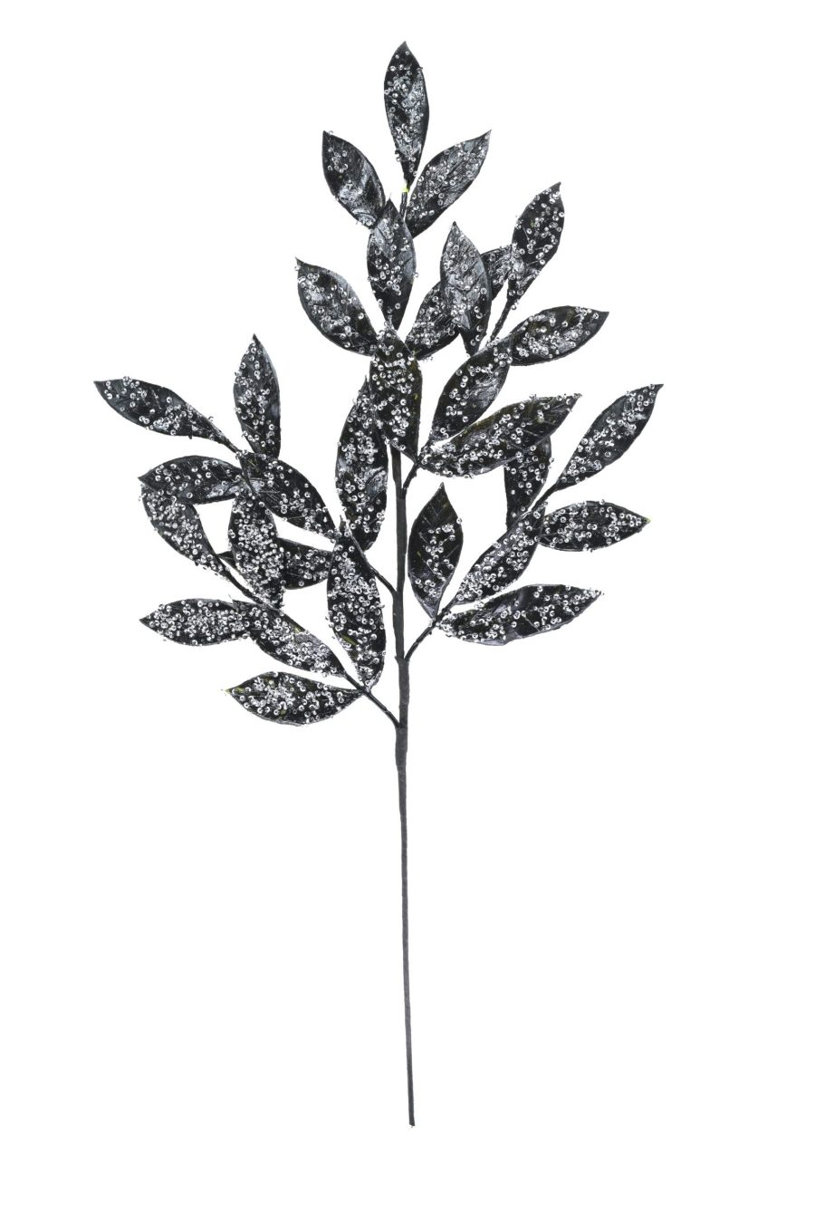 Black Glittered Leaf Spray
