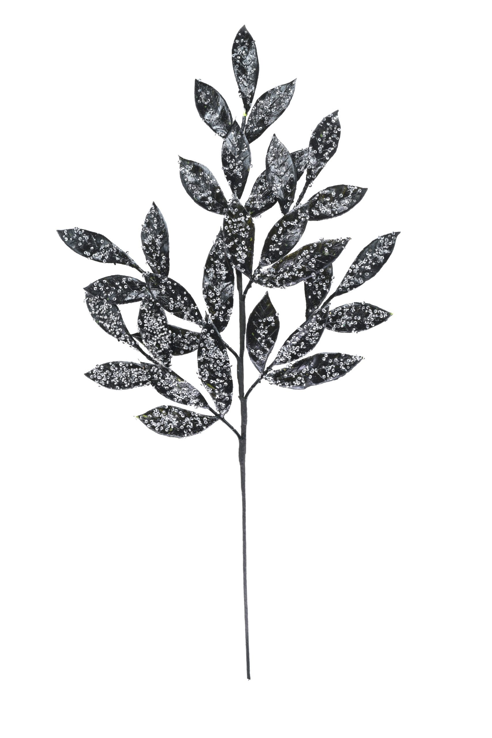 Black Glittered Leaf Spray