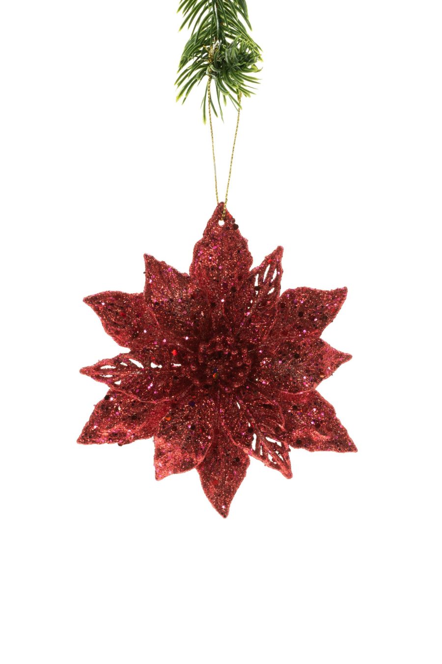 Red Glittered Poinsettia Flower Ornament