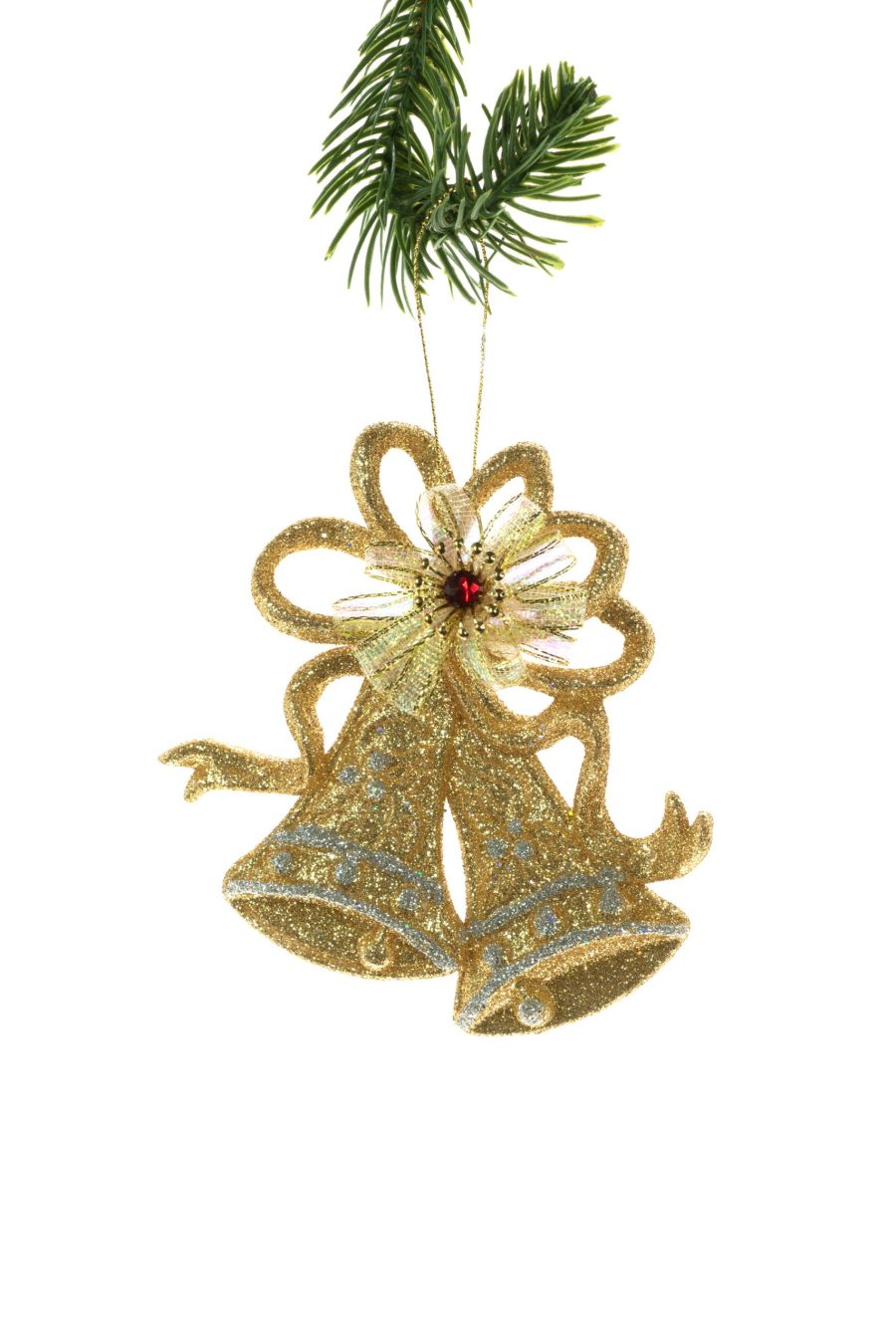 Gold Glittered Bells Ornament