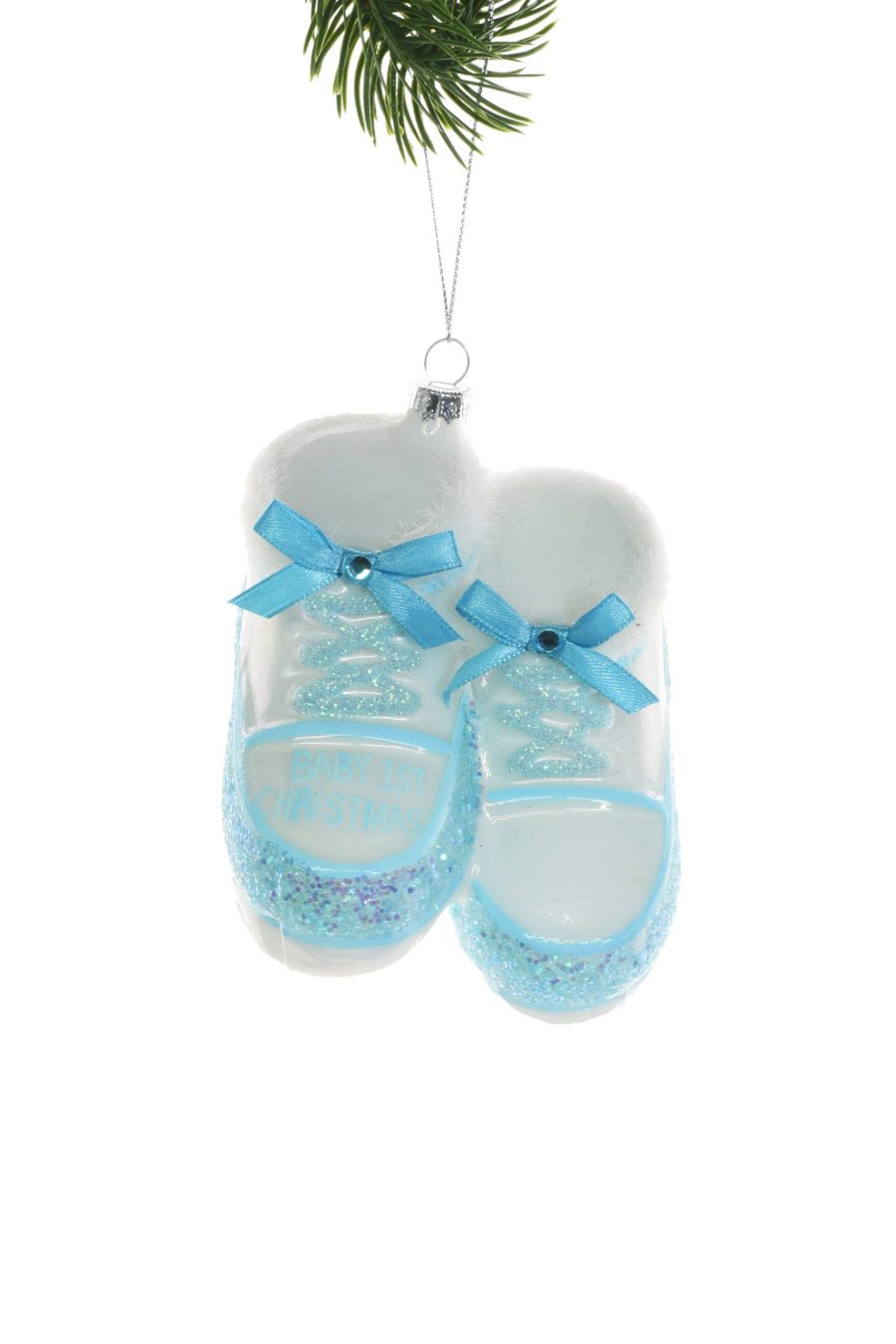 Blue Hanging Glittered "Baby's 1st Christmas" Shoes Ornament