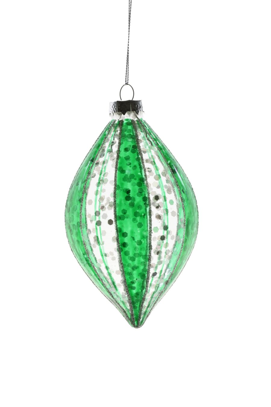 Clear Hanging Glittered Striped Drop Ornament