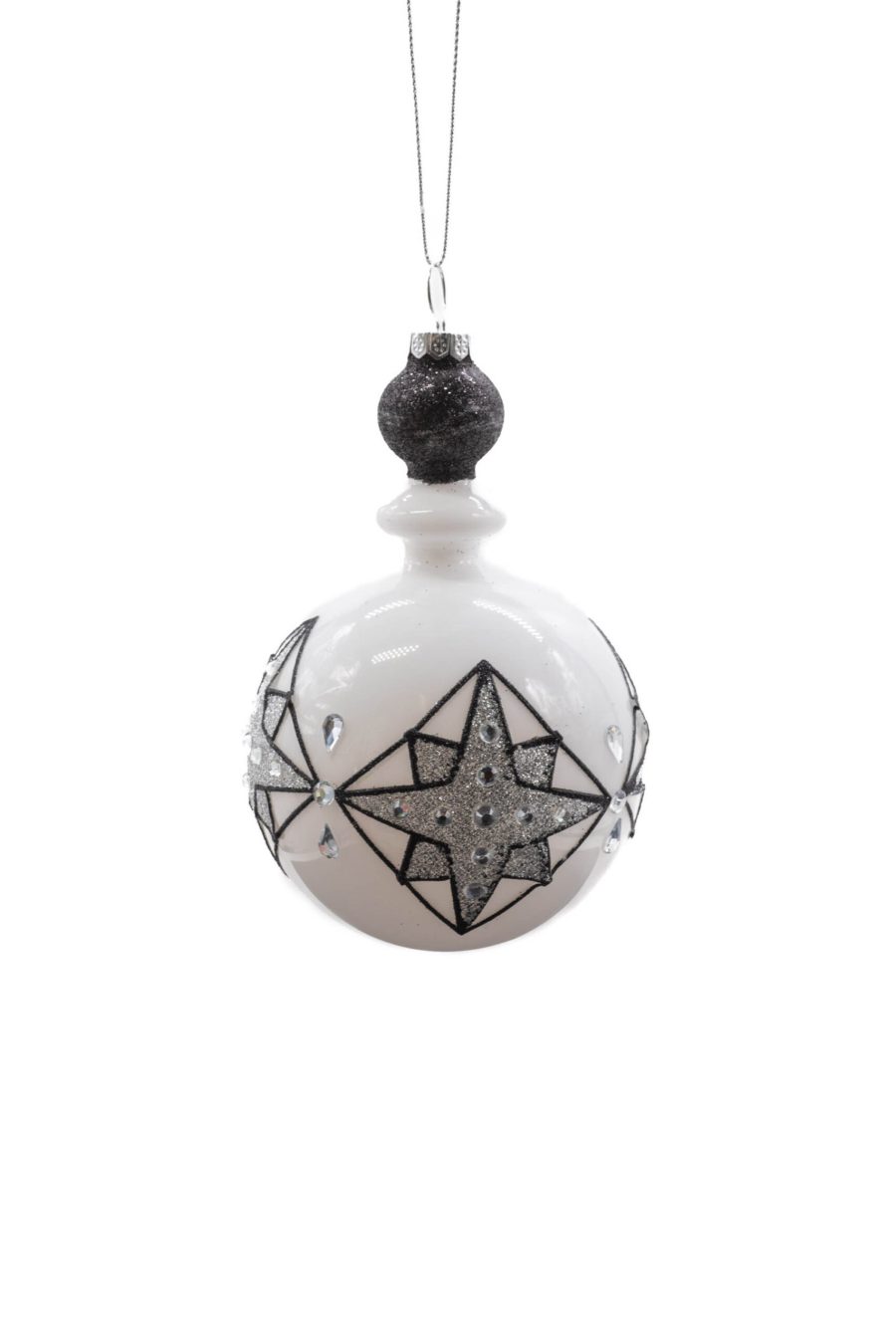 White/Black Glass Hanging Reverse Finial Ornament with North Star Pattern