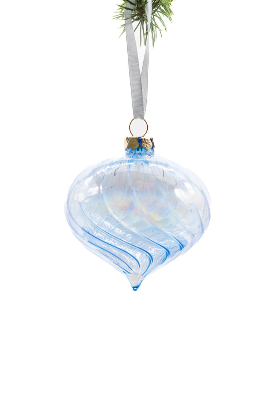 Aqua Blue Glass Hanging Translucent Onion Drop Ornament