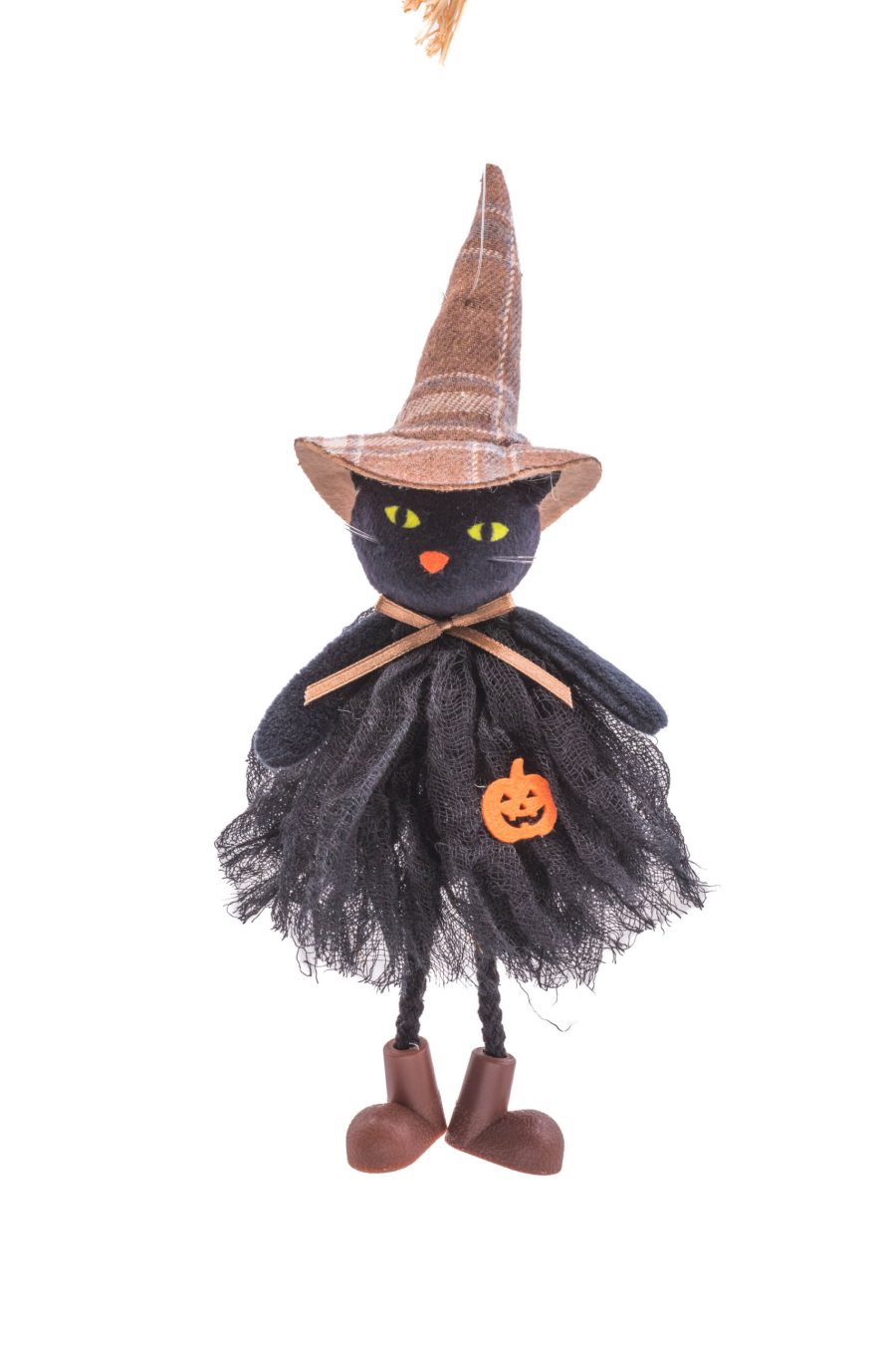 Black Cloth Hanging Cute Lil Threadbare Kitty Cat ready for Trick-or-Treating