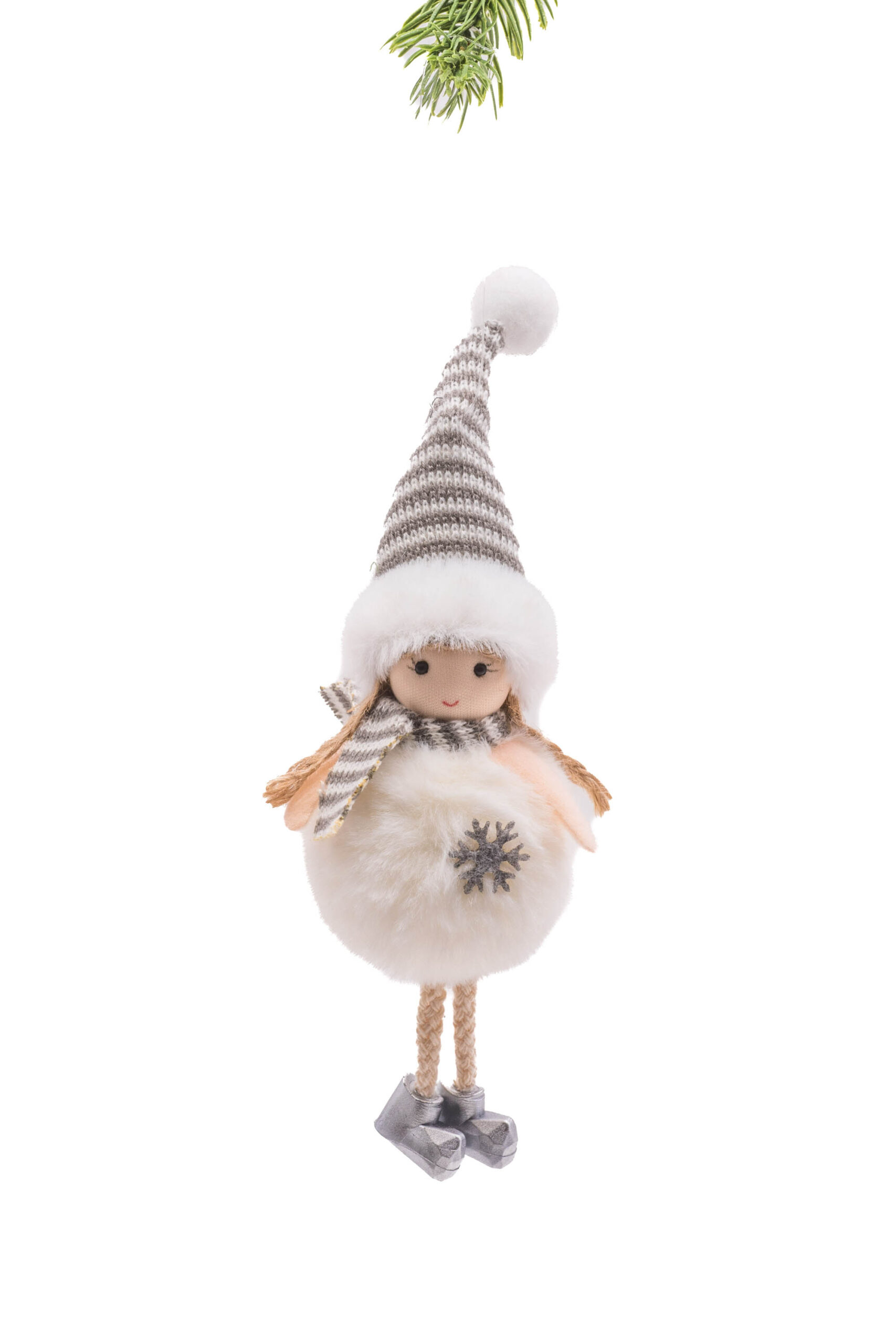 White/Grey Cloth Hanging Snowman Girl in Pointy Hat