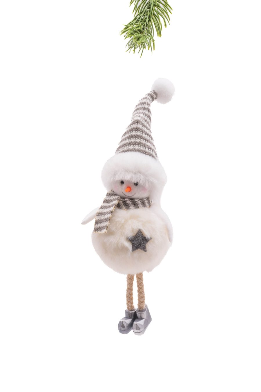 White/Grey Cloth Hanging Girly Snowman in Pointy Hat