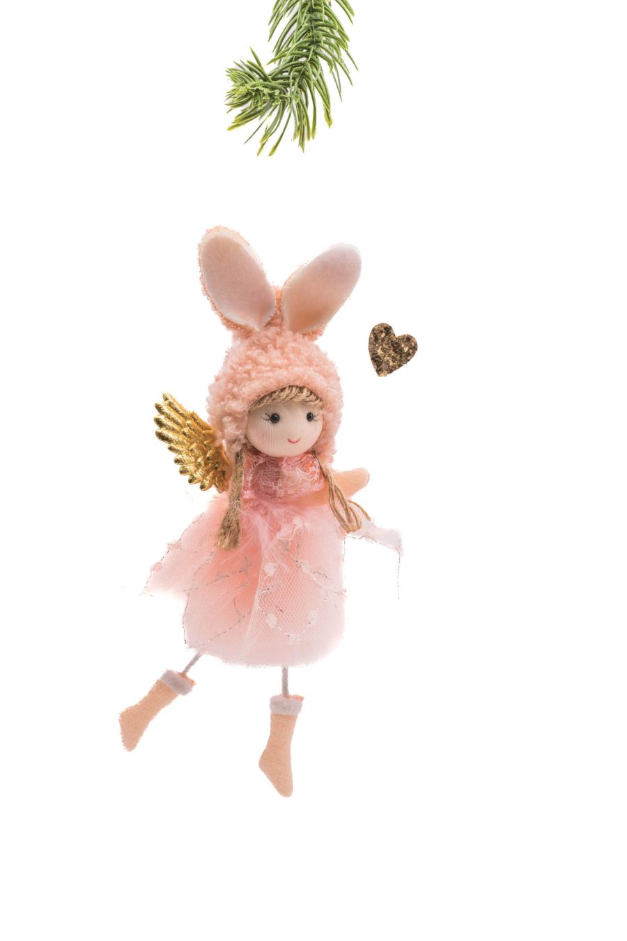 Pink Cloth Hanging Prancing Cherub with Bunny Ears