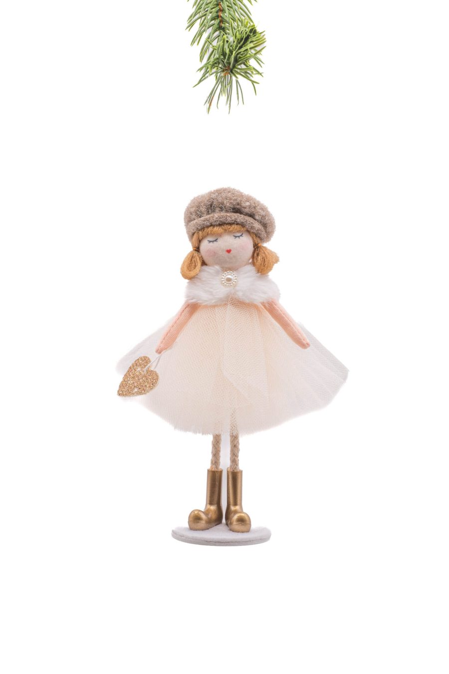 Cream Cloth Standing Romantic Girl with Cute Beret