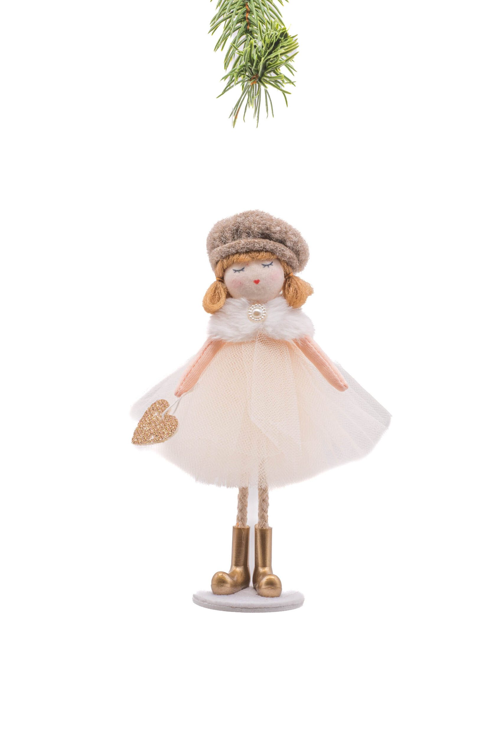 Cream Cloth Standing Romantic Girl with Cute Beret