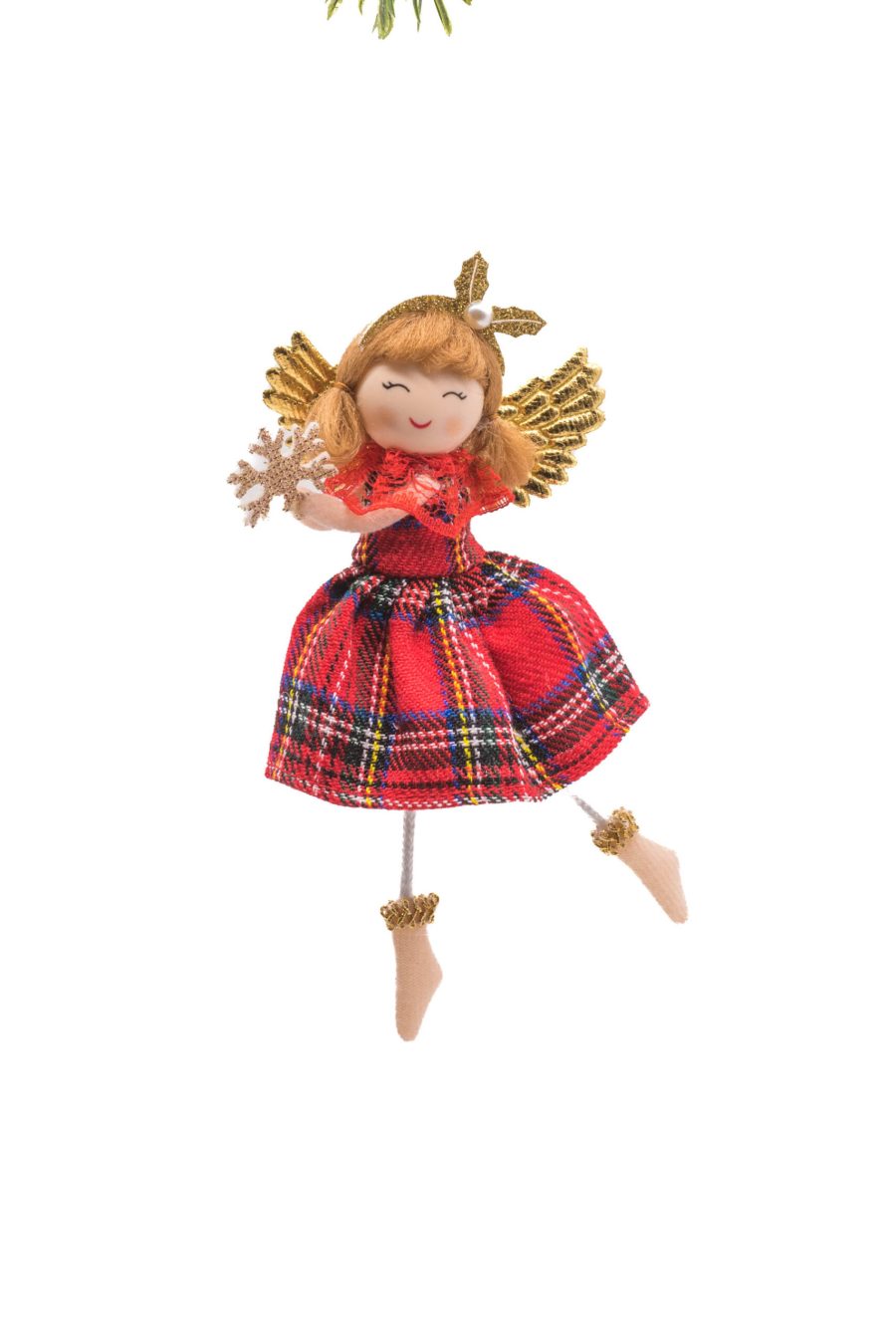 Red/Gold Cloth Hanging Prancing Cherub holding Snowflake