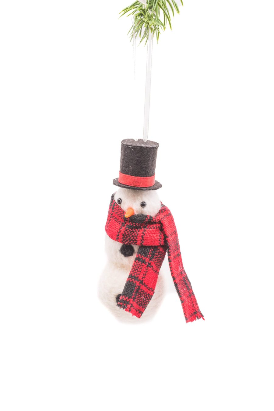 White Polylon Hanging Dapper Snowman Ornament with Fetching Top Hat and Scarf