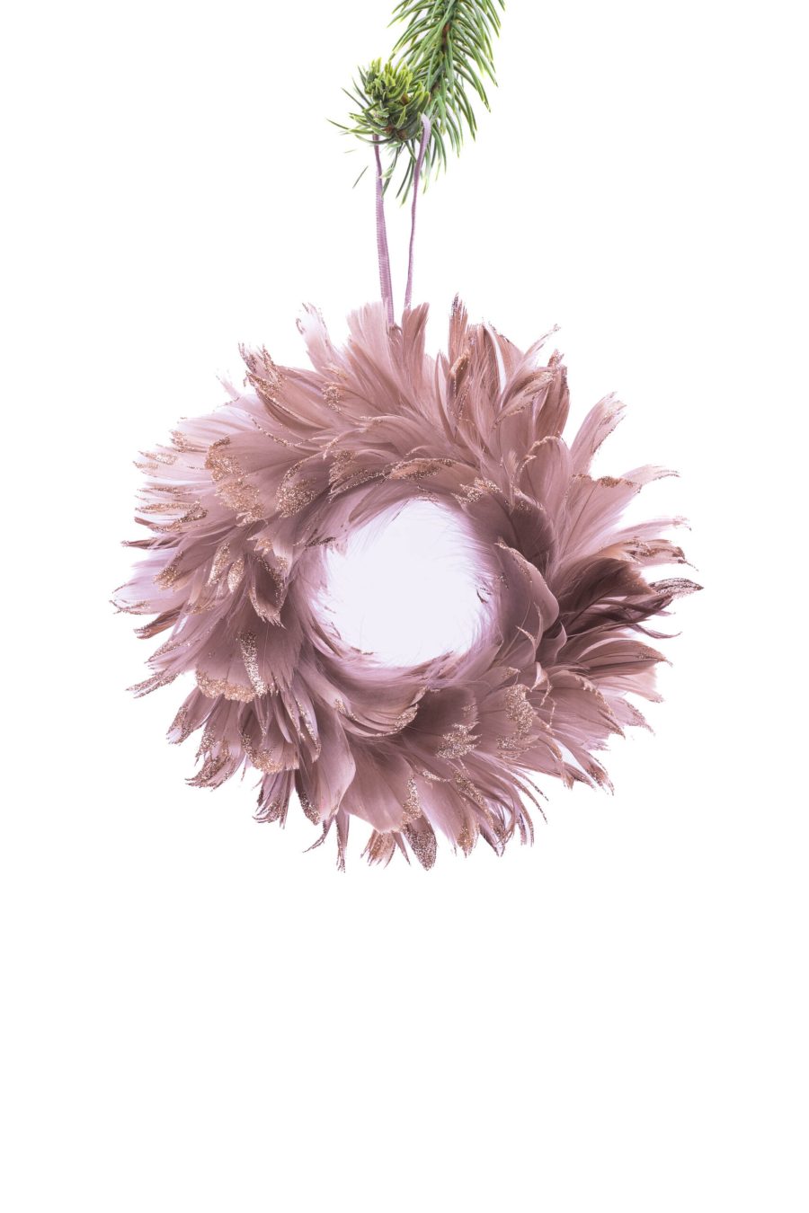 Brown Polylon Hanging Feathered Wreath with Platinum Tips