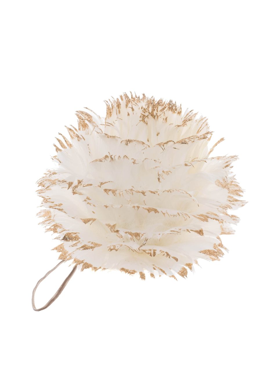 White Polylon Hanging Feathered Pinecone with Platinum Tips