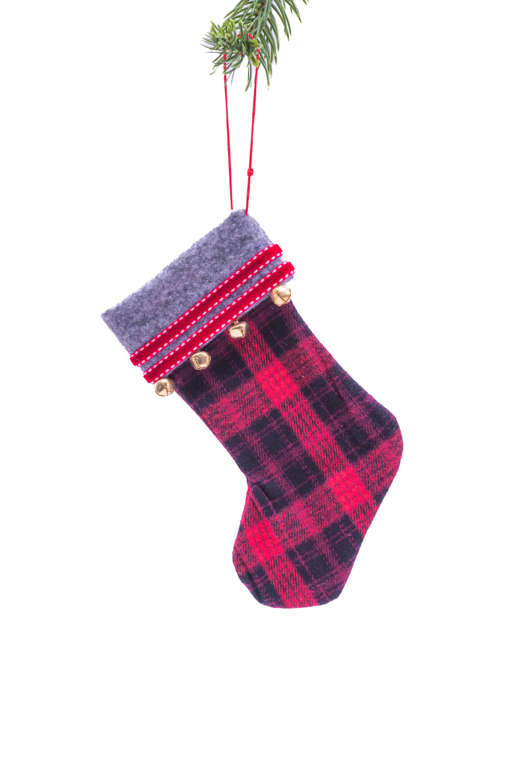 Red/Black Cloth Hanging Plaid Stocking Ornament