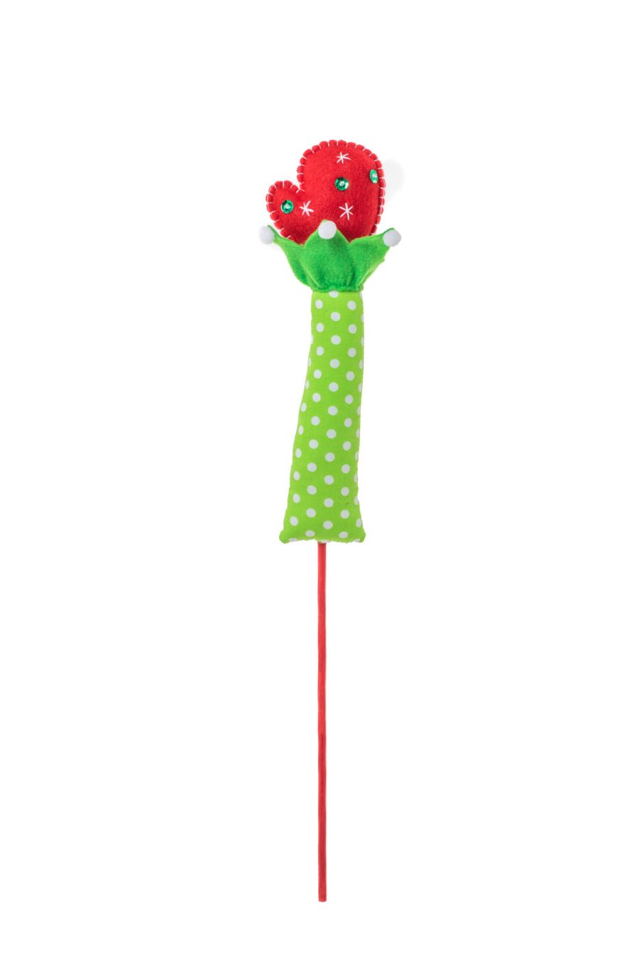 Green/White Cloth Dotted Elf Arm Tree Pick