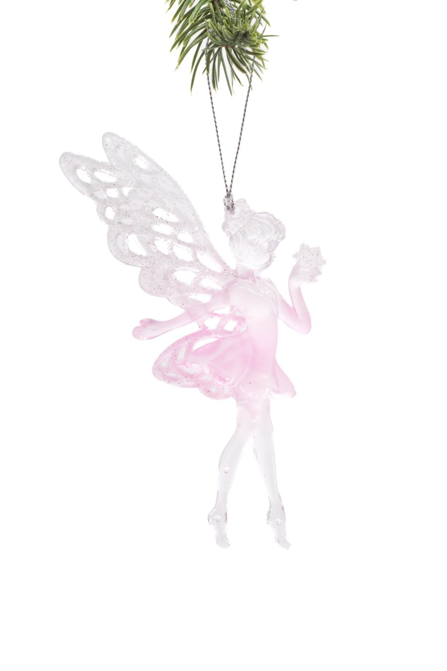 Clear/Pink Hanging Fairy Ornament with Glittering Wings