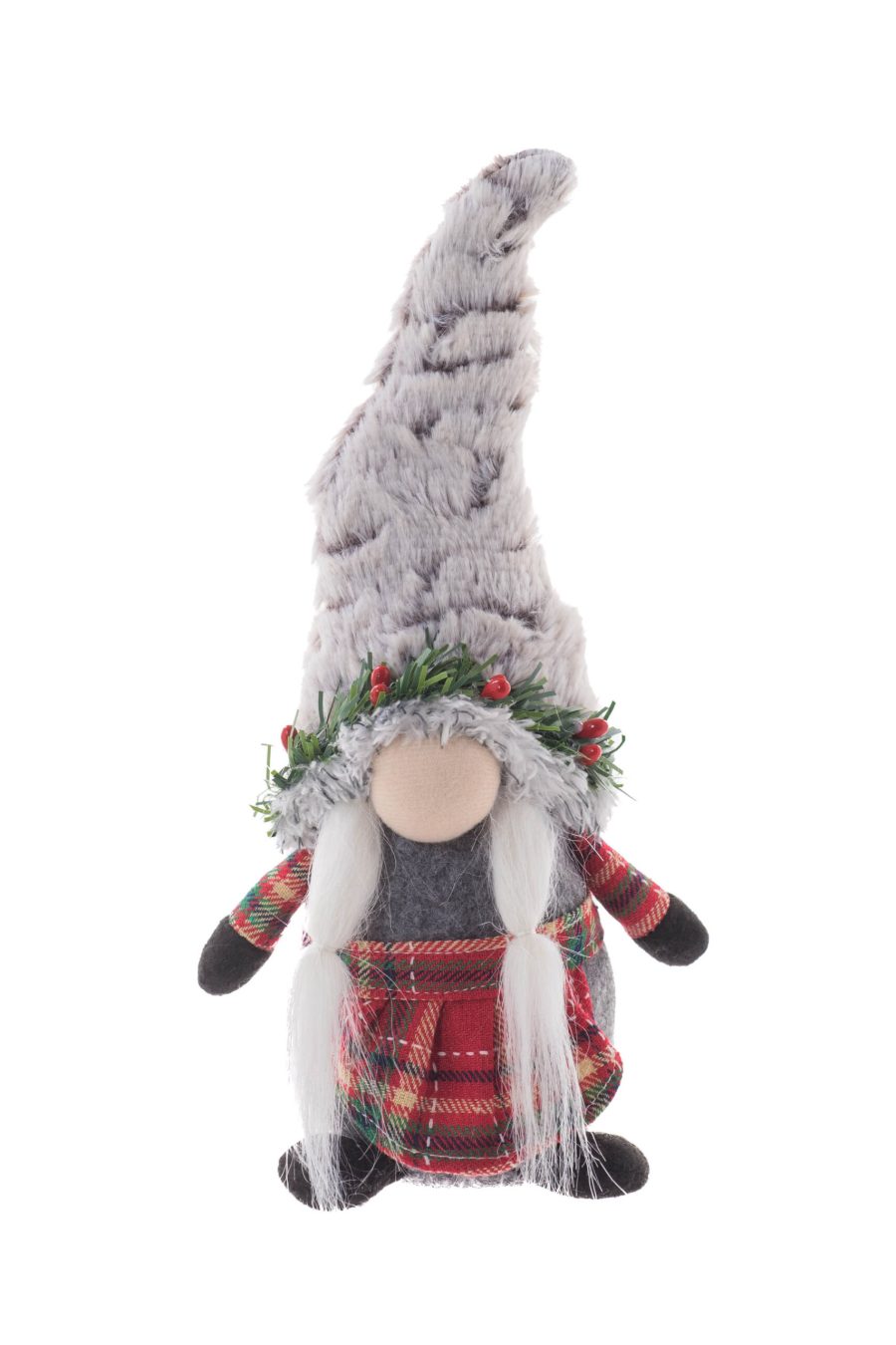 Grey/Red Standing Mom Gnome with Pigtails