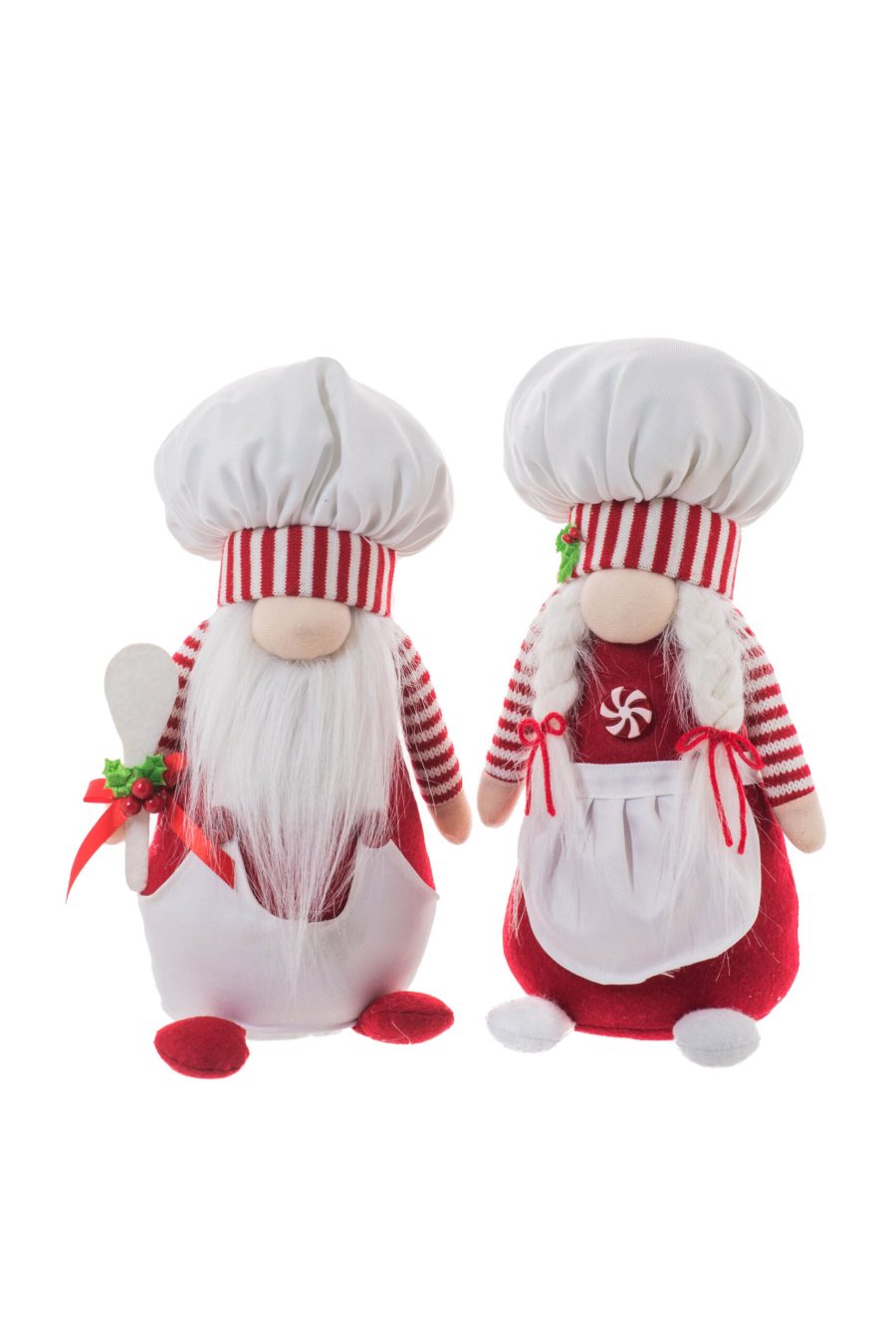 White/Red Fabric Standing Chef Santa Gnome Set