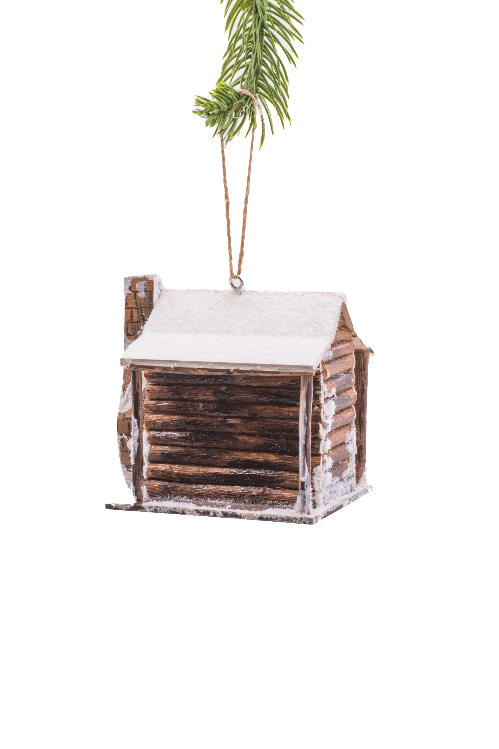 Brown/White MDF Hanging Cabin Lighted Ornament with Christmas Tree - Image 3