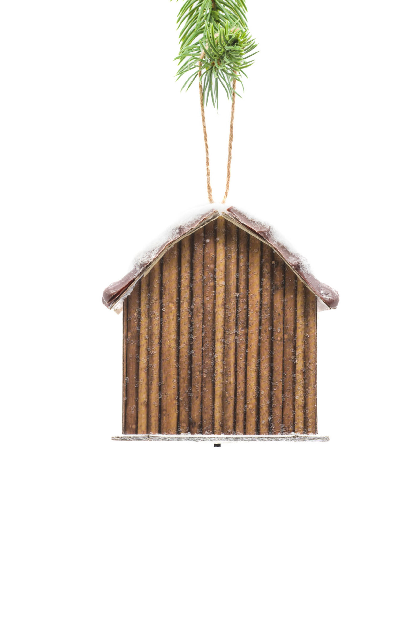Brown Hanging Barnhouse LED Ornament with Snowcapped Roof - Image 3