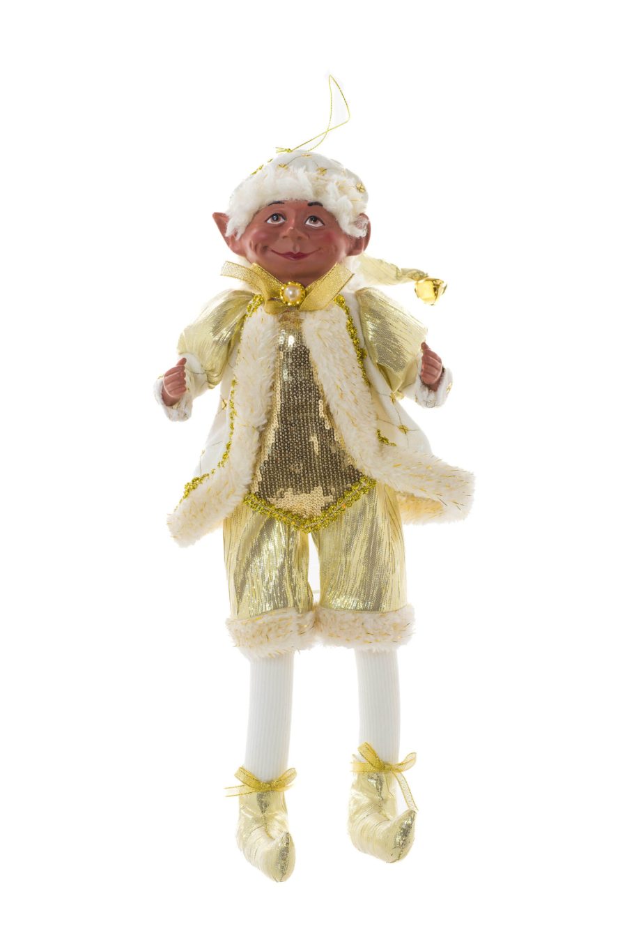 White/Gold Fabric Hangable Dapper Elf with Adjustable Legs