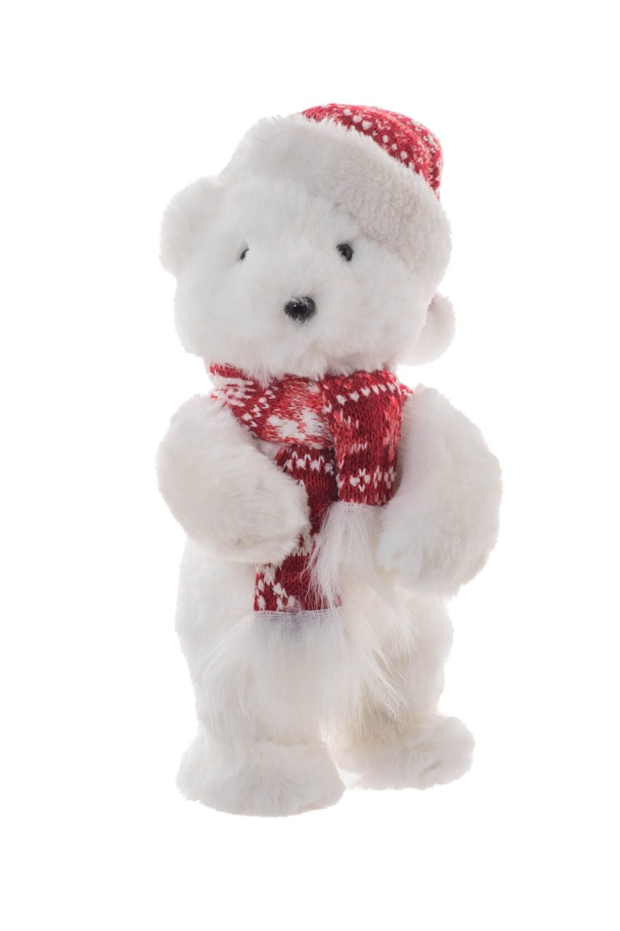 White/Red Faux Fur Standing Curious Cub with Scarf