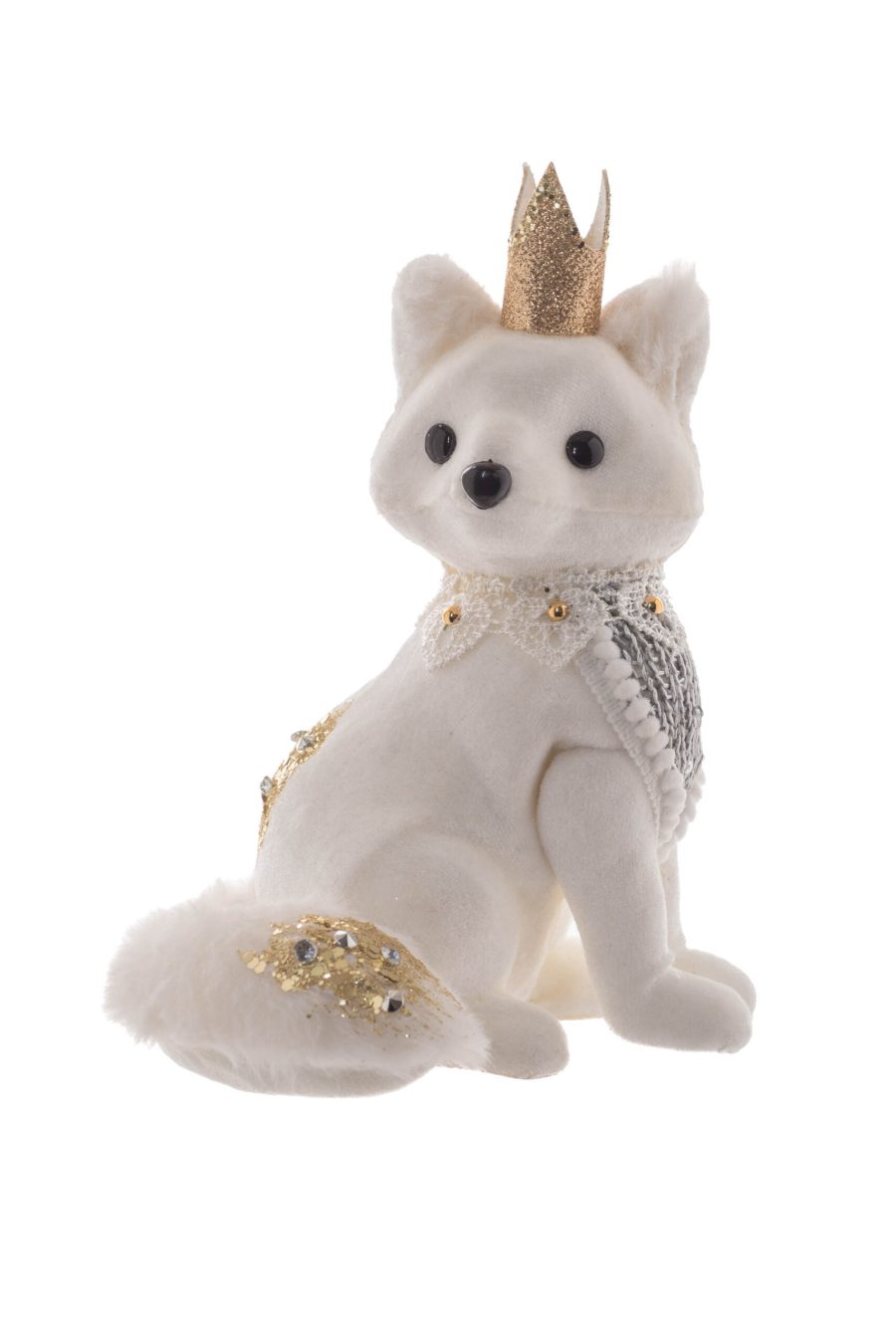 White/Gold Fabric Princess Fox with Crown