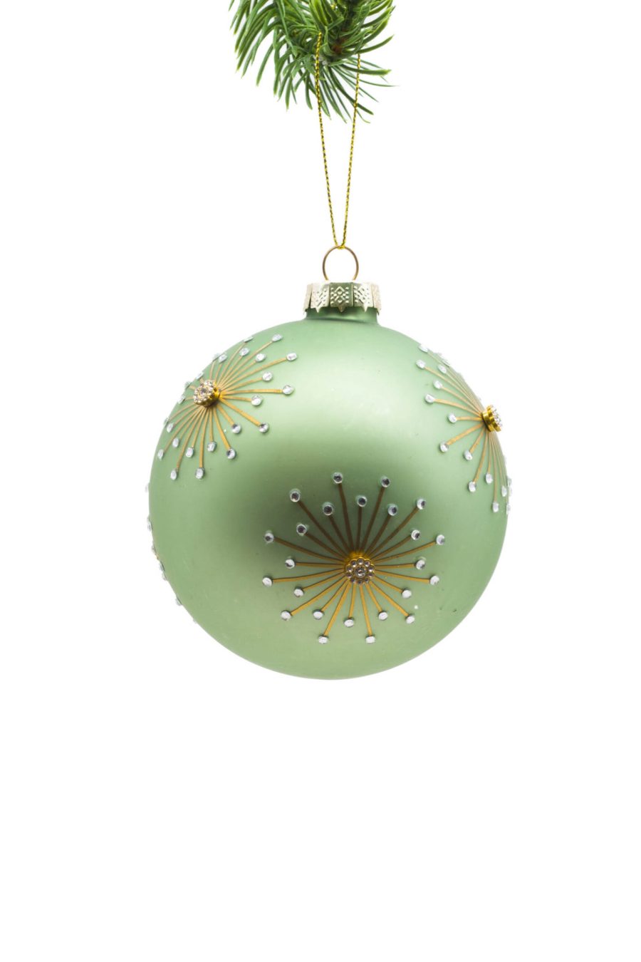 Off-Green Glass Hanging Diamond Burst Bulb Ornament